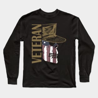 Veteran Painted American Flag Military Skull Long Sleeve T-Shirt